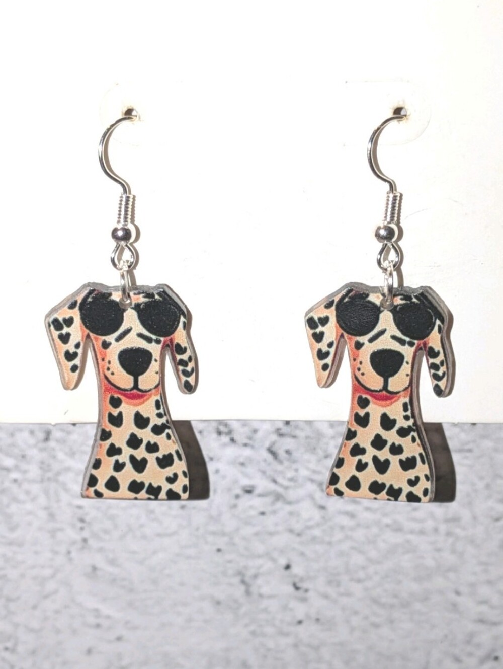 Hand Crafted Dalmatian Dog Earrings in Beige and Black